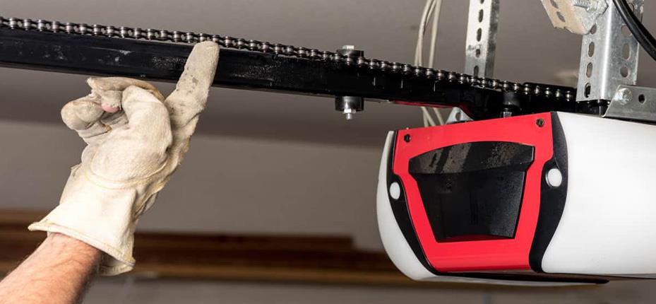 main pointing at chain inside chain drive garage door opener
